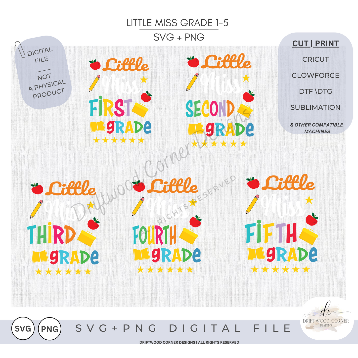 Little Miss Grades 1-5 SVG + PNG Graphic Bundle